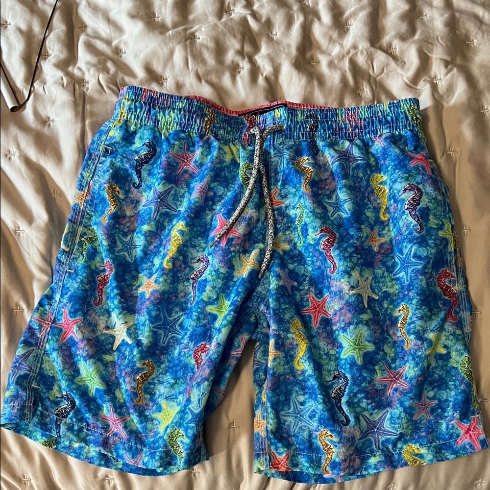 Michaels Blue Starfish and Seahorse Men's Swim Trunks